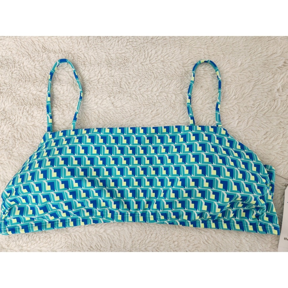 Time and Tru Bikini Swim Top L 12-14 NWT Blue Green Geometric Bandeau Swimwear - Picture 2 of 7